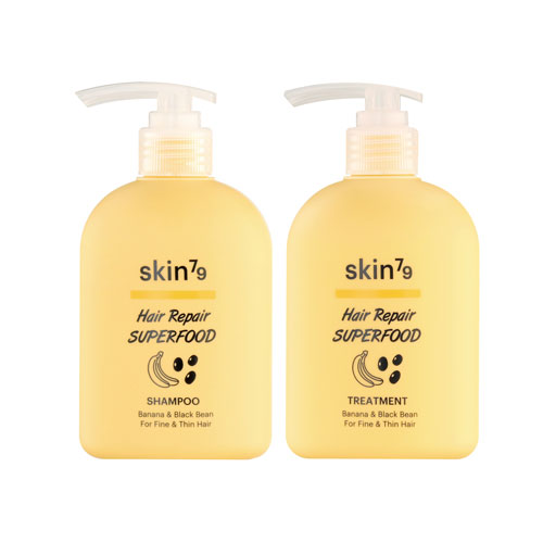 SKIN79 Szampon + odżywka dla cienkich i rzadkich włosów Hair Repair Superfood Shampoo + Treatment Banana & Black Bean ZESTAW