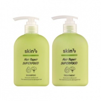 SKIN79 Szampon + odżywka dla przeciążonych i zniszczonych włosów Hair Repair Superfood Shampoo + Treatment Avocado & Broccoli ZESTAW