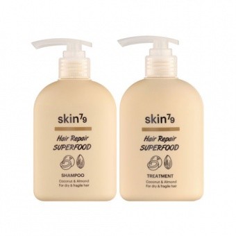 SKIN79 Szampon + odżywka dla suchych i łamliwych włosów Hair Repair Superfood Shampoo + Treatment Coconut & Almond ZESTAW